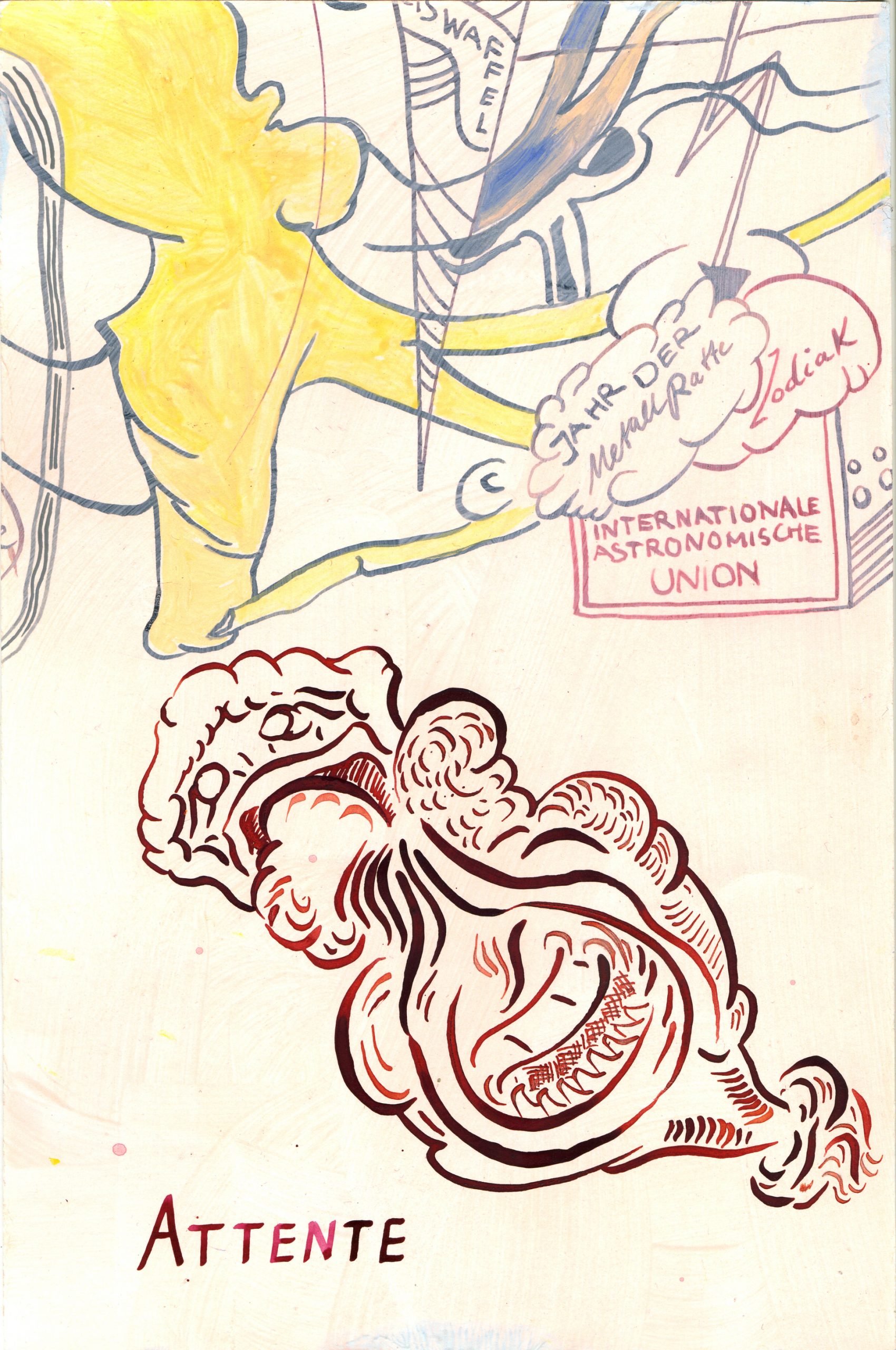 Attente, 2023, Mischtechnik auf Papier, 24,5 cm x 16 cm